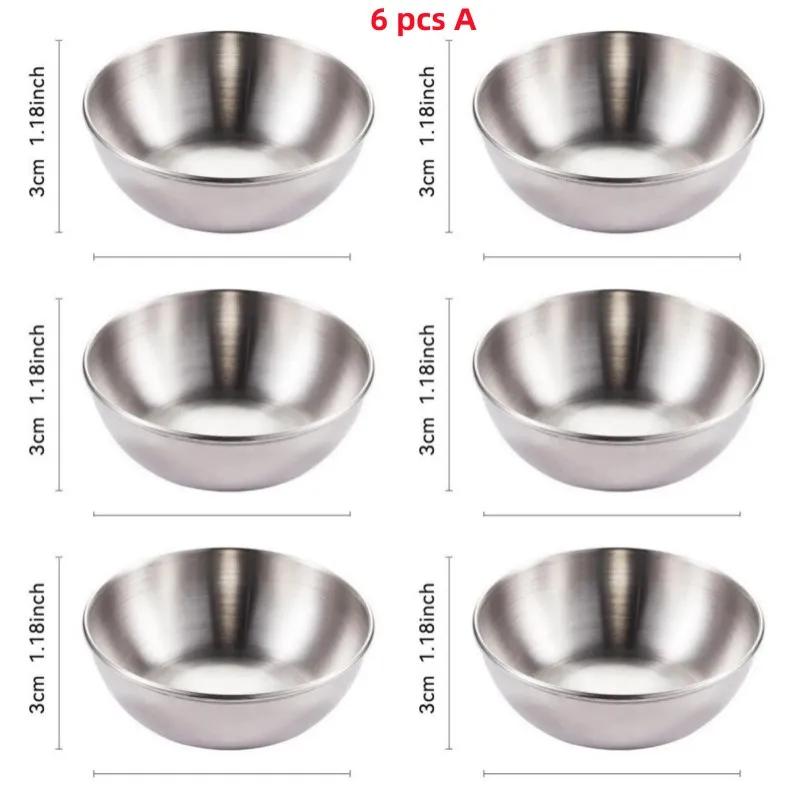 

6pcs/set Stainless Steel Round Sauce Dish for Sala BBQ Hot Pot Dipping Bowl Saucer Container Seasoning Dip Dish Kitchen Gadgets