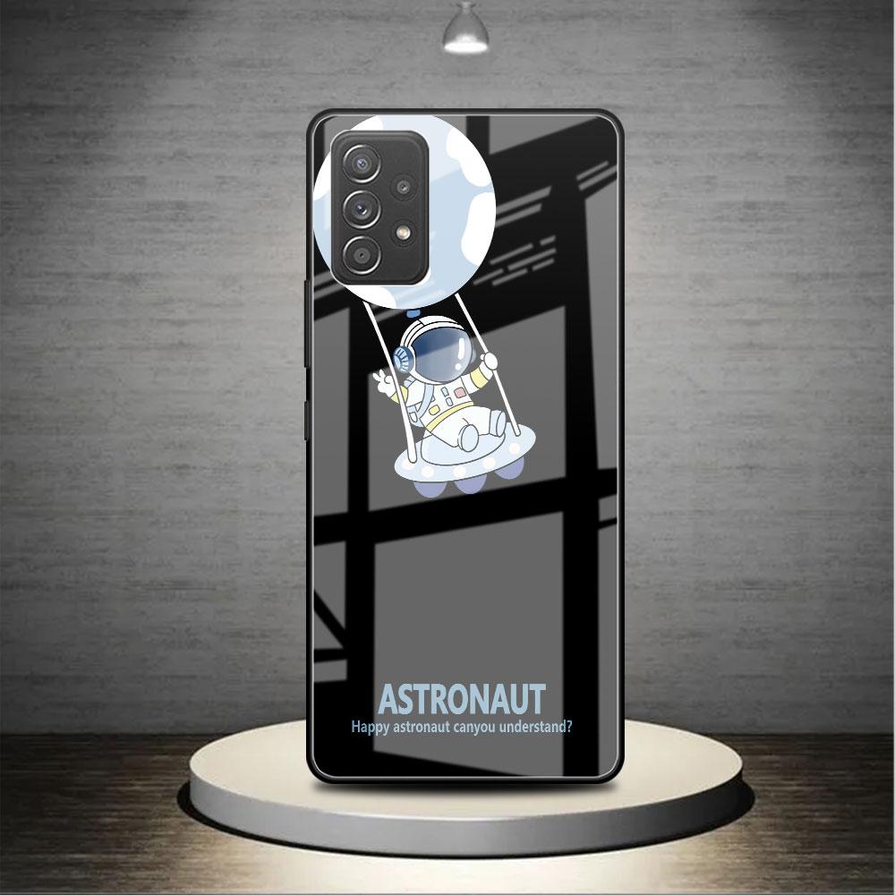 Cute Astronaut Glass Case For Samsung Galaxy A52 A71 A50 A51 A70 A21s A31 A72 A10 A12 A30 A22 5G Phone Cover