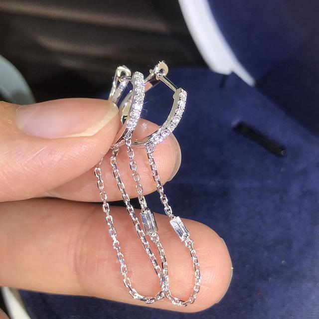 

Новые, новейшие, свежие стильные висячие серьги на цепочке для женщин с ослепительным фианитом, простые стильные серьги для девочек, 2021, модные ювелирные изделия