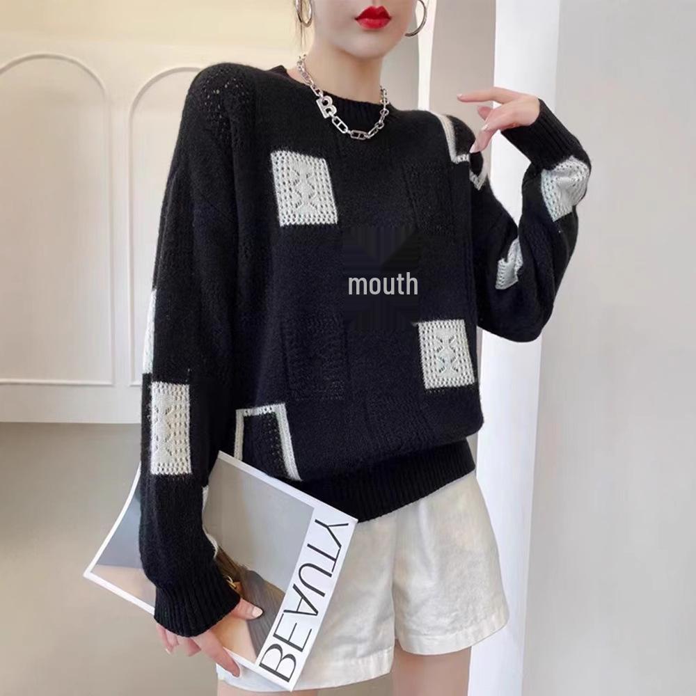 European Retro Mohair Plaid Knit Top - Women's Spring/Fall 2025 Collection