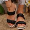 Fashion 2025 Vintage Wedge Heeled Woven Sandals Women Summer Plus Size Thick Sole Slippers Woman Comfort Lightweight Causal Slides Shoes