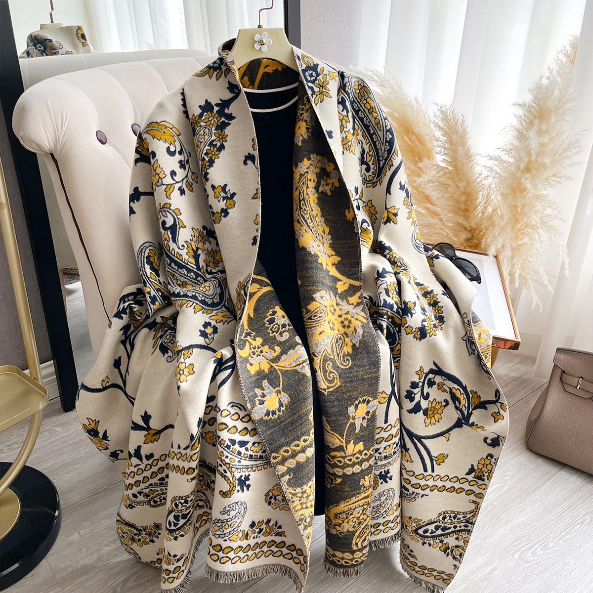 

New Winter Luxury Women s Double-Sided Paisley Jacquard Cashmere Scarf Cozy Shawl Outdoor Cold-Resistant Windproof Pashmina Wrap