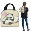 Cartoon Panda Playing With Mobile Phone Insulated Lunch Bag for Women Kids Portable Food Boxes Thermal Lunch Box Tote