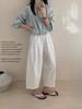 Women's High Waist Drawstring Wide Leg Cropped Pants Loose Fit Casual Linen Blend Ankle Trousers For Summer Daily Wear