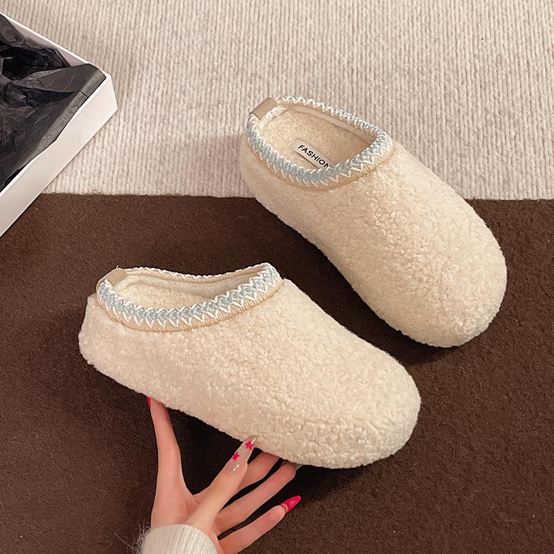Retro rutschfeste dicksohlige flauschige Hausschuhe für Damen-Outdoor-Bekleidung 2025 neue Herbst- und Winter-vielseitige höhenverlängernde weichsohlige Zehentrenner