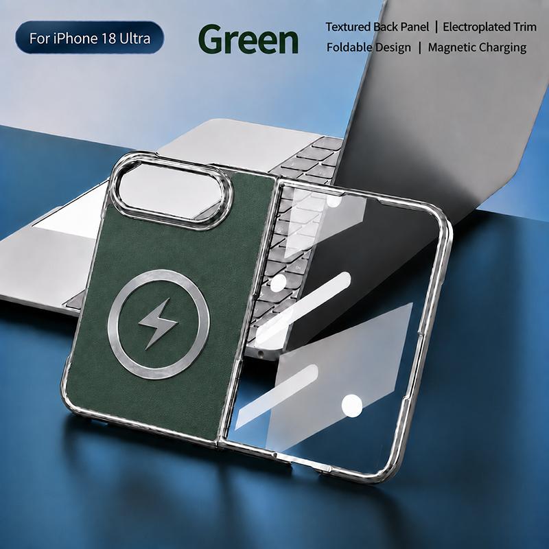 Luxury New Lightning Pattern Tempered Phone Magnetic Case For IPhone DUO 18 Fold Anti Scratch Leather Shockproof Wireless Charging Protection Cover