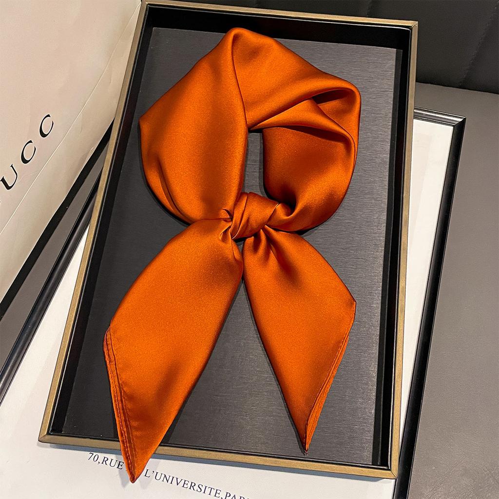 Autumn new versatile 71 imitation silk solid color silk scarf versatile plain color Korean neck scarf tied bag silk scarf