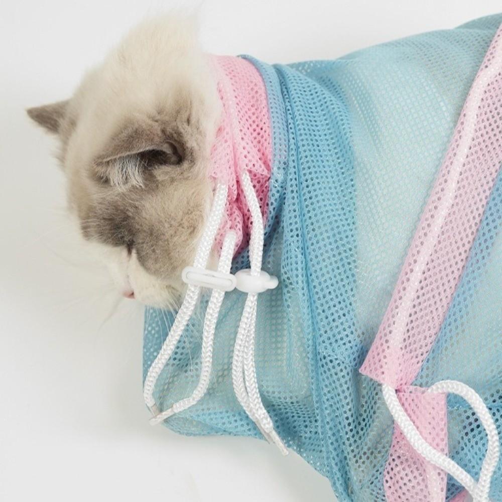 Anti Scratch Cat Washing Bag Anti Bite Adjustable Straps Pet Washing Bag Breathable Mesh Mesh Bath Bag for Nail Trimming