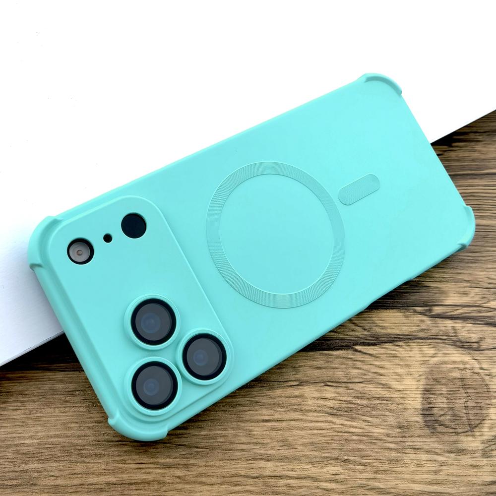 

Роскошный противоударный чехол AirBag Soft Magsafe для iPhone 17 Air 16 15 14 13 12 Pro Max 17Pro iPhone17 16Pro Беспроводная зарядка For iPhone 12 мятный