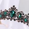 Baroque Black Green Teal Stone Crystal Crowns Tiara Bride Headband For Wedding Bridal Queen Diadem Party Hair Accessories
