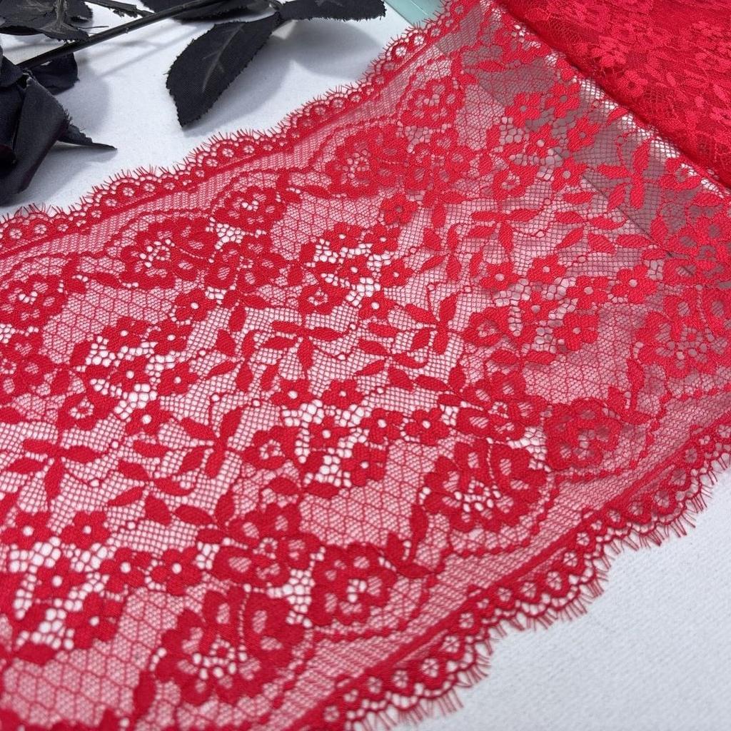 19.5cm wide Elastic Chantilly Lace, Stretchy Eyelash Spandex Sewing Lace Fabric for Lingerie, Bra, Underwear, Garment, Crafting