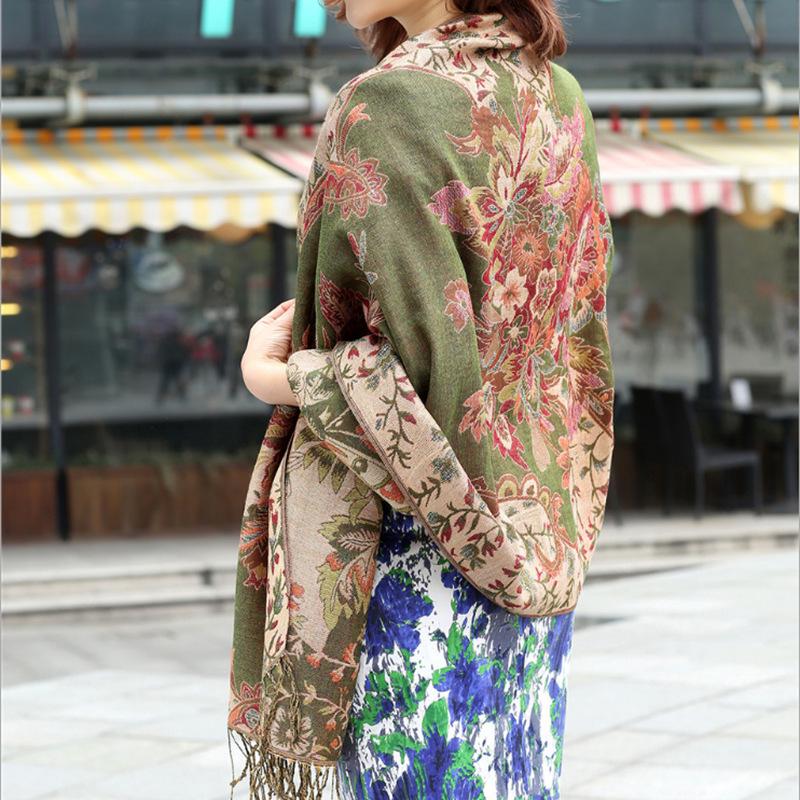 Ethnic Style Double-Sided Gold Thread Jacquard Women's Cheongsam Shawl Scarf - Thickened for Autumn and Winter