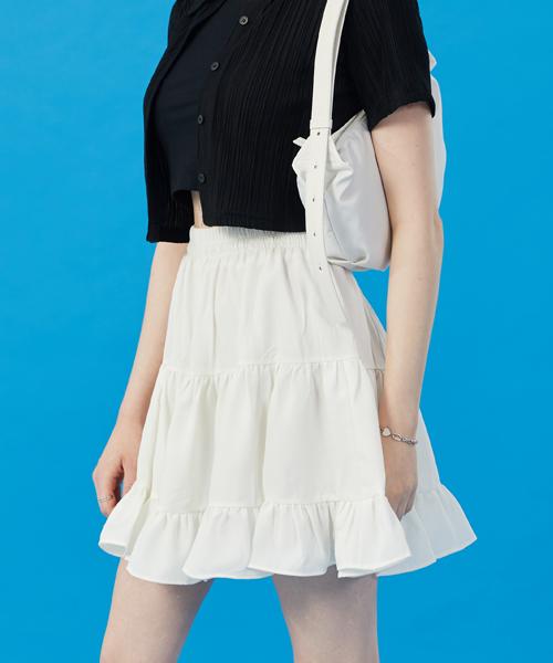 KOLEAT Women Cooling Refrigerator Tiered Pleated Mini Skirt [White] Short Skirt Ver.