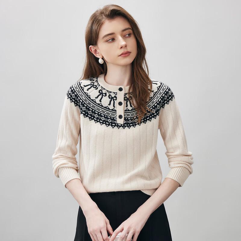 Comon Boca Damen Dicker Fair Isle Rundhals Wollpullover