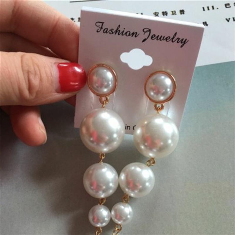 New Trendy Elegant Created Big Simulated Pearl Long Earrings Pearls String Statement Dangle Earrings