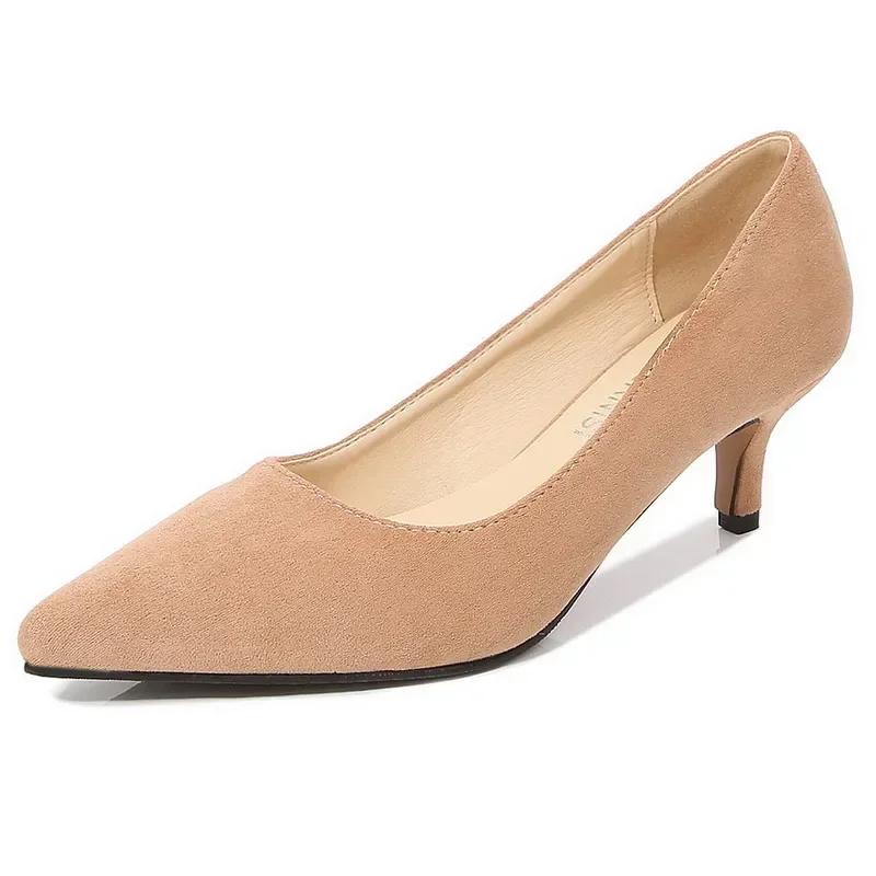 Women Sweet Flocks Thin Heel Shoes Office Work Single Shoes Nightclub Party Banquet Pub Attendant High Heels Large Size 35-46