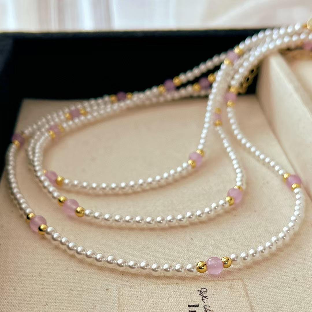 Retro High-Gloss Round Cold White Artificial Imitation Australian White Pearl Baby Bead Collarbone Chain Necklace