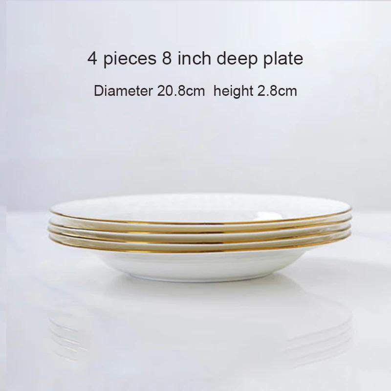 4Pcs Set Ramen Bowl Set Phnom Penh Embossed Rice Bowl High-quality Bone China 6 Inch Noodle Dinner Plate Set Ceramic Dinnerware