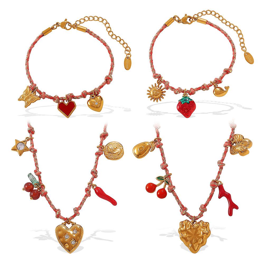 Fashion DIY pendant bracelet stainless steel gold-plated non-fading strawberry cherry necklace jewelry women