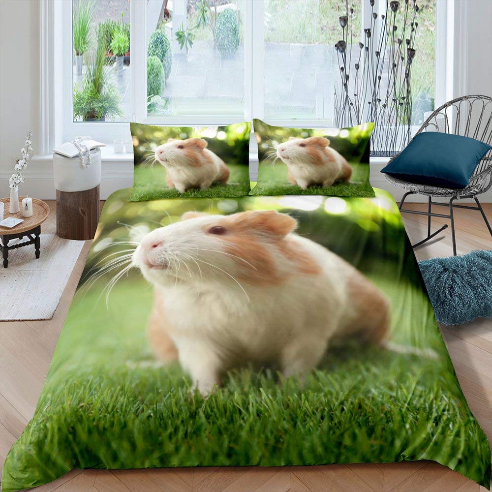 Guinea Pig Bedding Set Cute Cavy Pattern Duvet Cover for Boys Girls 3D Lovely Pet Comforter Cover Animal Theme 3Pcs Full Size