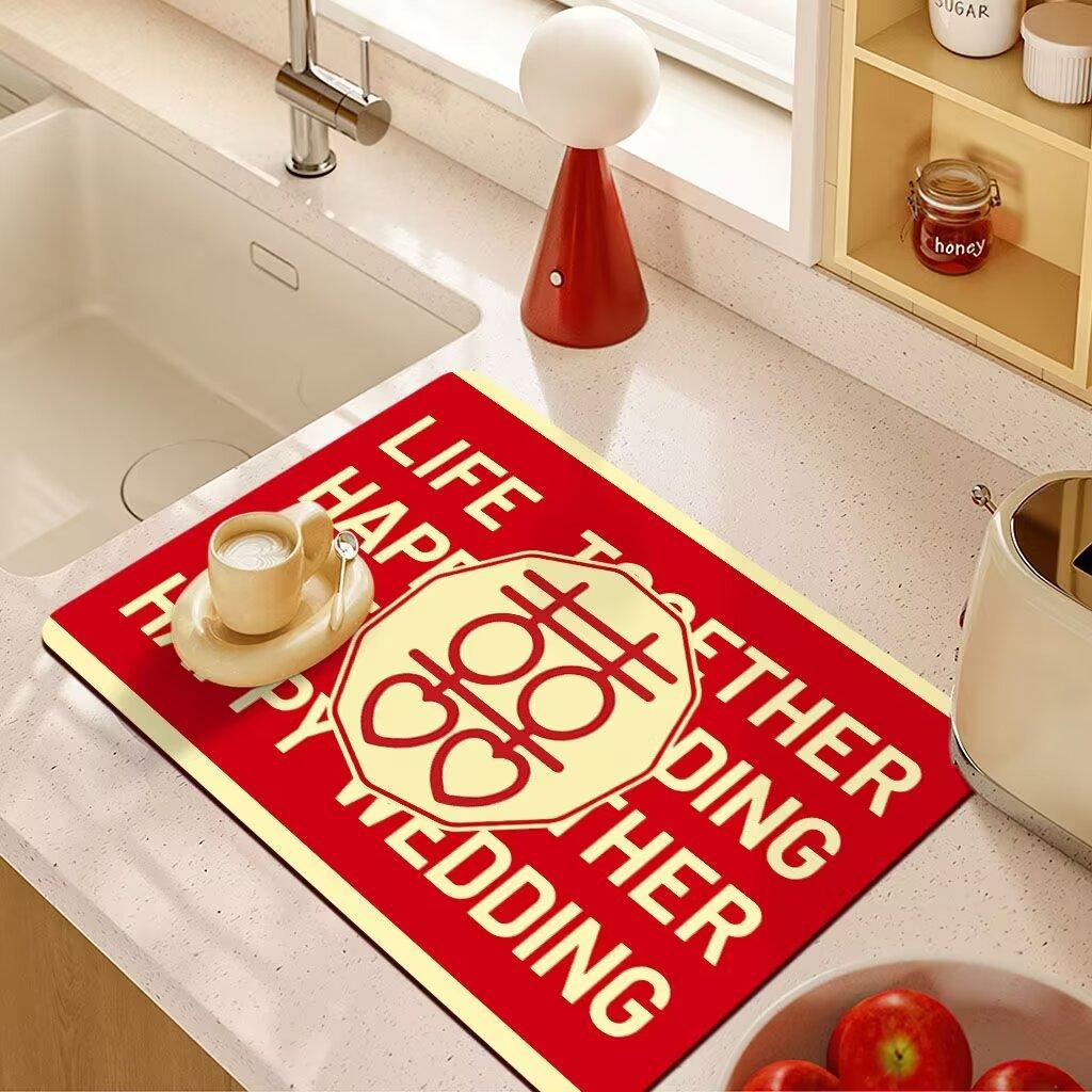 Wedding Drain Mat Red Festive Absorbent Soiled Mat Wash Table Technology Velvet Absorbent Coaster Bowl Mat