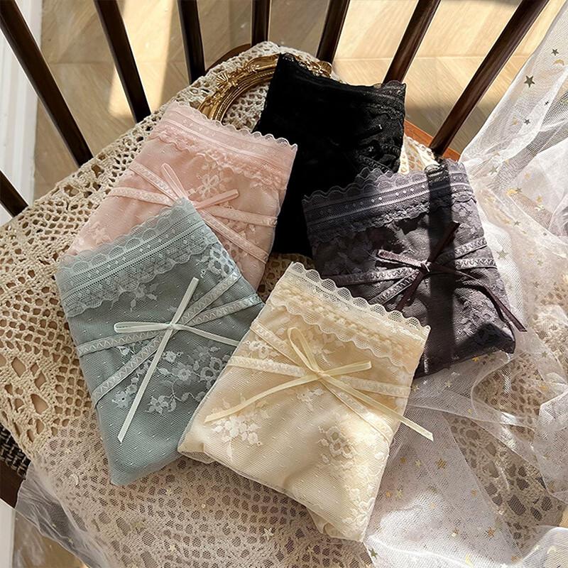 Tingmei Damen Sexy Spitzen-Slips mit Maulbeerseidenzwickel (3 Pack)