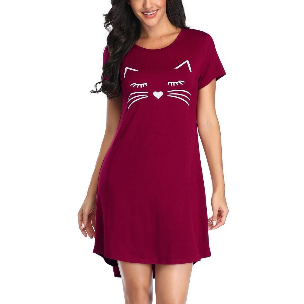 Mode Lässig Homewear Damen Nachthemd Kurzarm Kleider Lockerer Sitz Nachtwäsche Hauskleidung Nachthemd Loungewear Kleider
