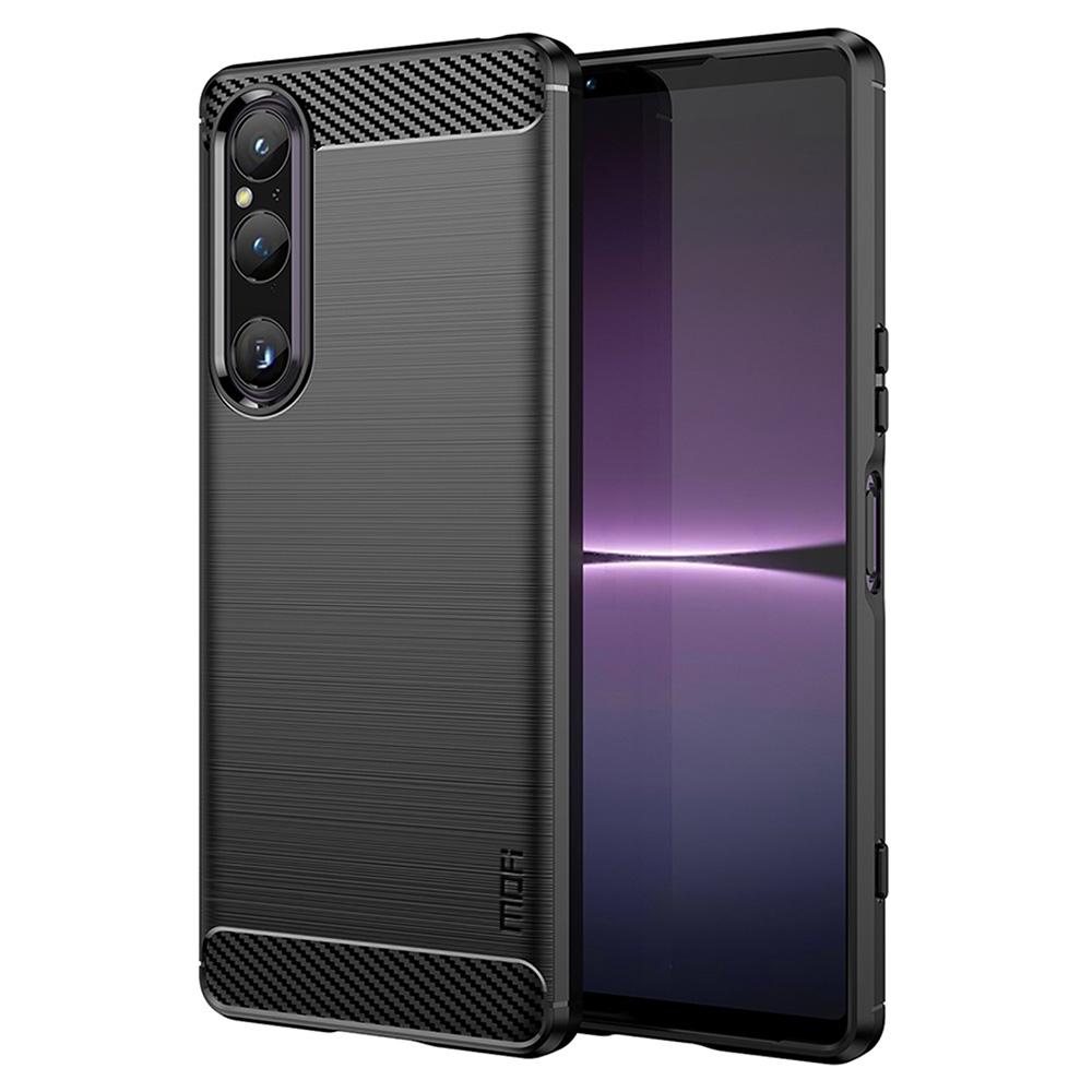 

MOFI JK TPU Series-1 For Sony Xperia 1 V Carbon Fiber Brushed Phone Case Soft TPU Phone Back Cover Black