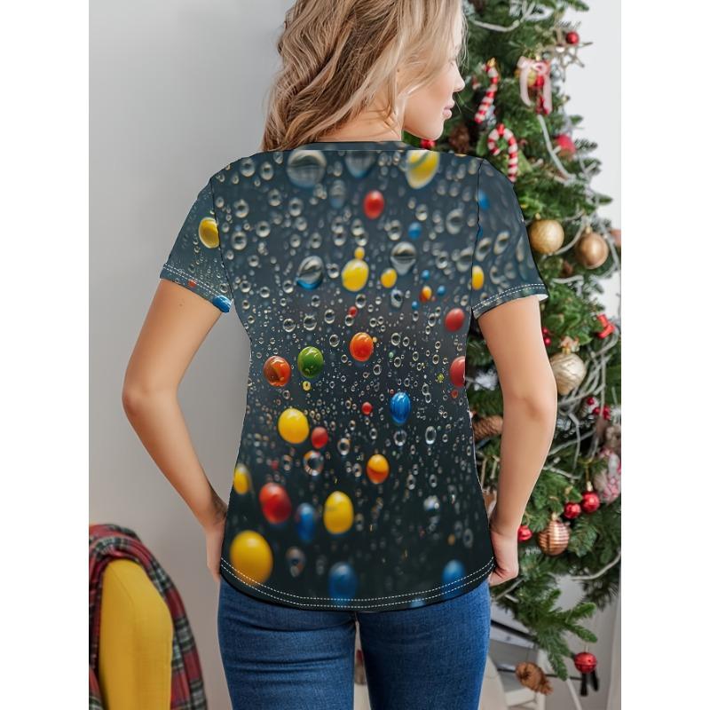 Water Droplet Printed Casual T-shirt Round Neck Short Sleeved T-shirt for Spring Summer Seasons Shirt