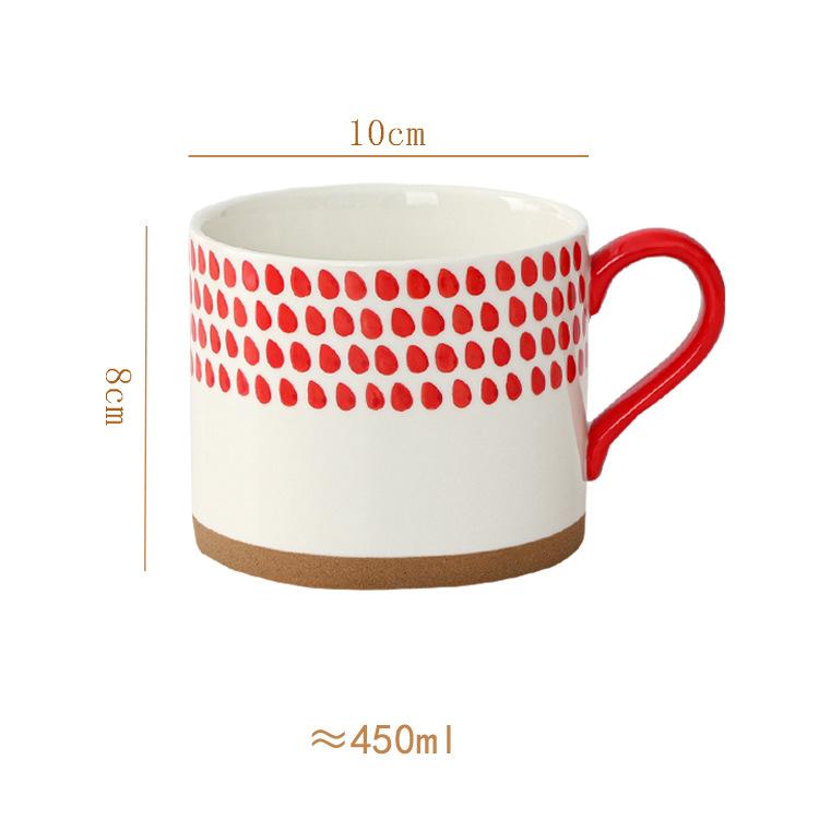 

Creative Red Patterned Stacking Cup Porcelain Mugs Tableware Coffee Mug Dining Table Afternoon Tea Teacup Fruits Juice Cup 450ml