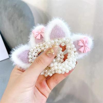 Gulenvailo Hair Accessories, Pearl Hair Ties with Cat Ears, Cute Princess Tiara, Perfect for Children, Parties, Shichi-Go-San Celebrations, Weddings,