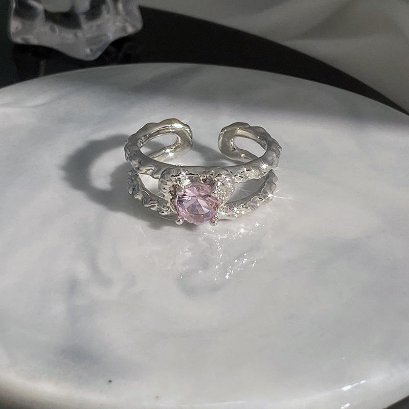 Sweet Pink Diamond Heart Adjustable Ring - Cool, Elegant, Inlaid Gems, High-End Design