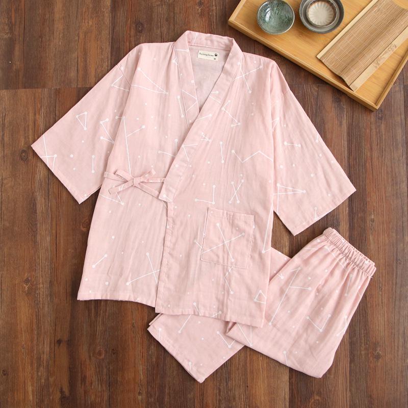 New Seven-sleeve Japanese-style Kimono Pajamas Set Female Spring and Autumn Cotton Gauze Home Clothes Cute Sweet Two-p