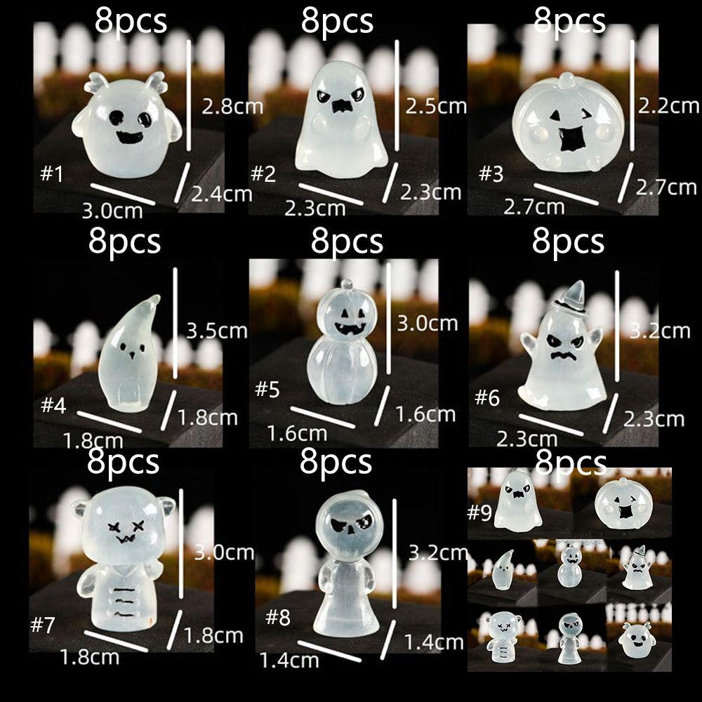 8pcs Cartoon Halloween Luminous Ghost Figurines Halloween Pumpkin Ghost Decor  Bar Home Decor
