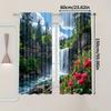 2pcs Scenic Waterfall Print Curtains - 3D Effect, Machine Washable Polyester, Blackout Panels with Vibrant Nature Design, Perfec