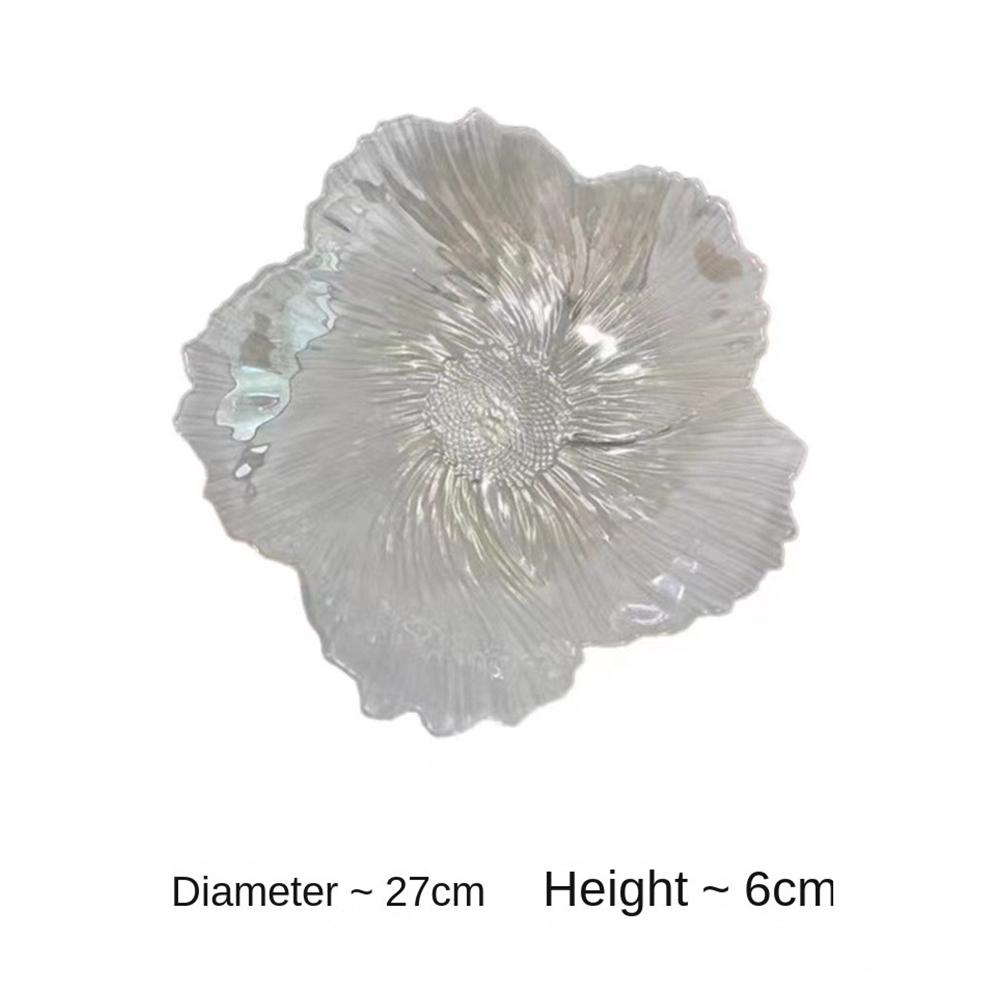 

Фруктовая тарелка в форме цветка в скандинавском стиле, бытовая хрустальная стеклянная перламутровая белая тарелка для хранения закусок, большая емкость