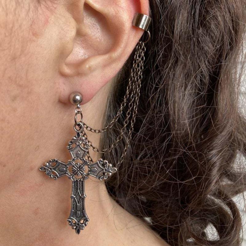 Gothic Dark Angel Cross Plated Earrings