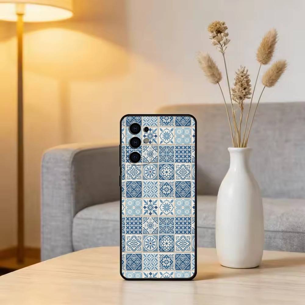 M-Moroccan T-Tile Phone Case For Samsung S25,S24,S21,S22,S23,S30,Ultra,S20,Plus,Fe,Soft Silicone Black Cover