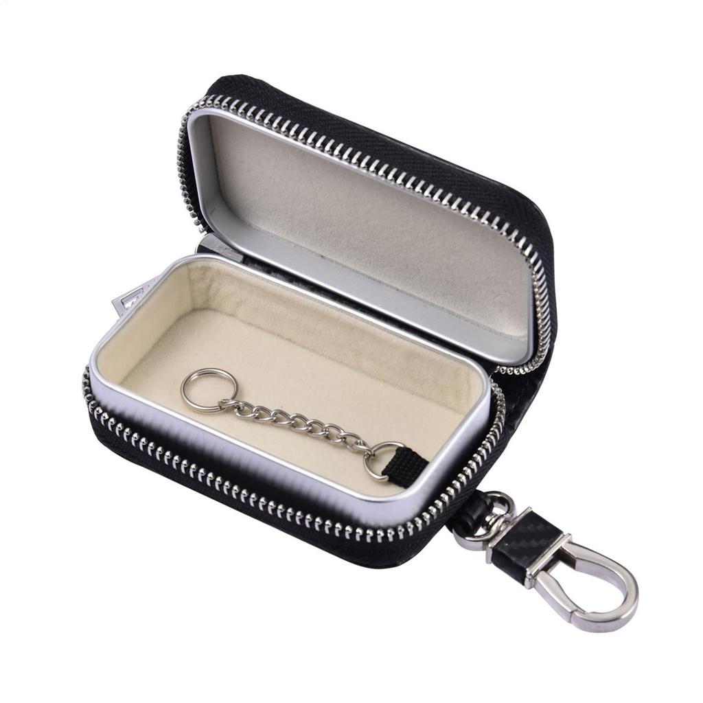 Sacoche pour Clés de Voiture à Fermeture Éclair avec Blocage de Signal RFID, Porte-Clés en Cuir PU, Sac Faraday, Pochette Antivol, Boîtier Anti-Hacking, Bloqueur