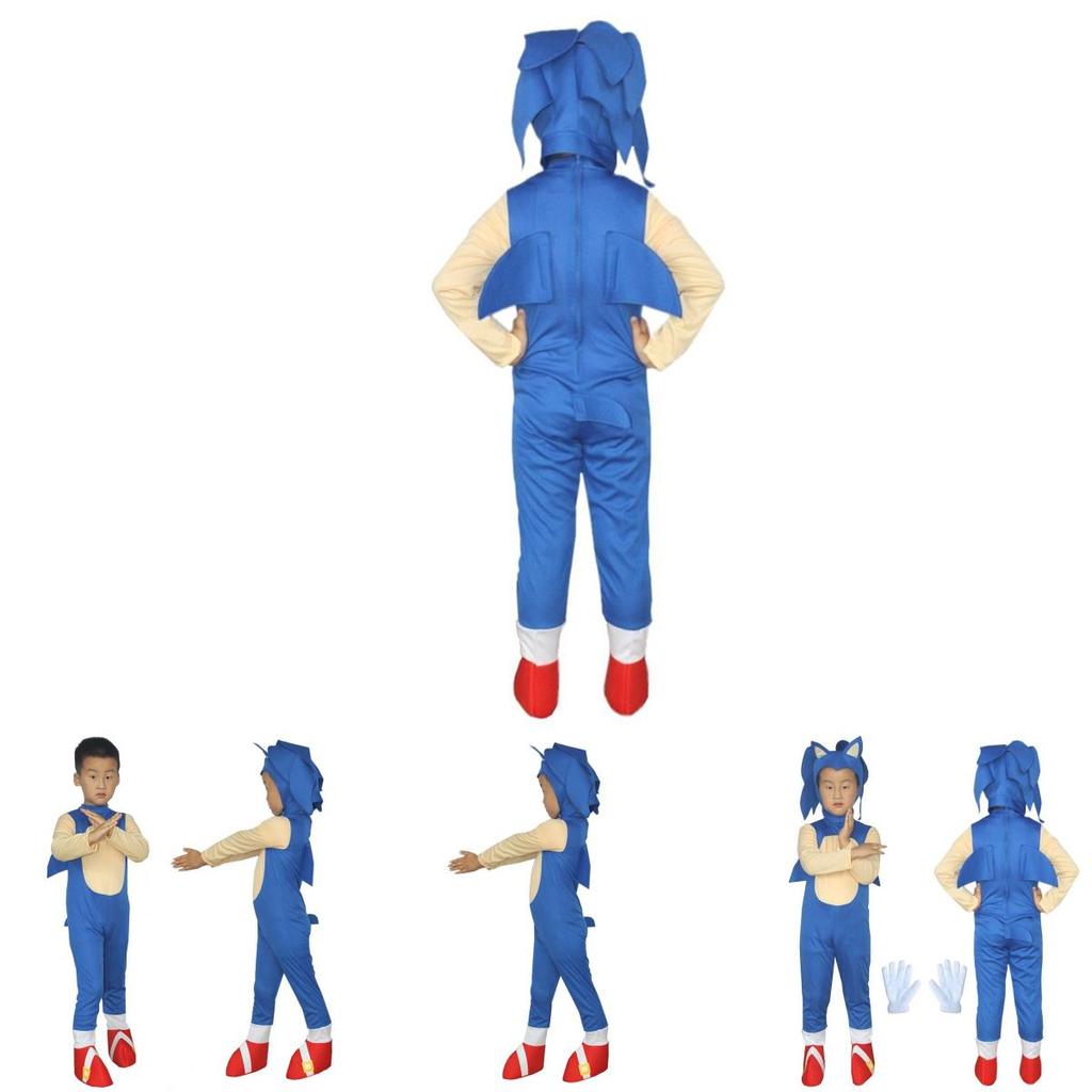 Kids Sonic Costume Blue Jumpsuit Foam Mask For Cosplay Fun!