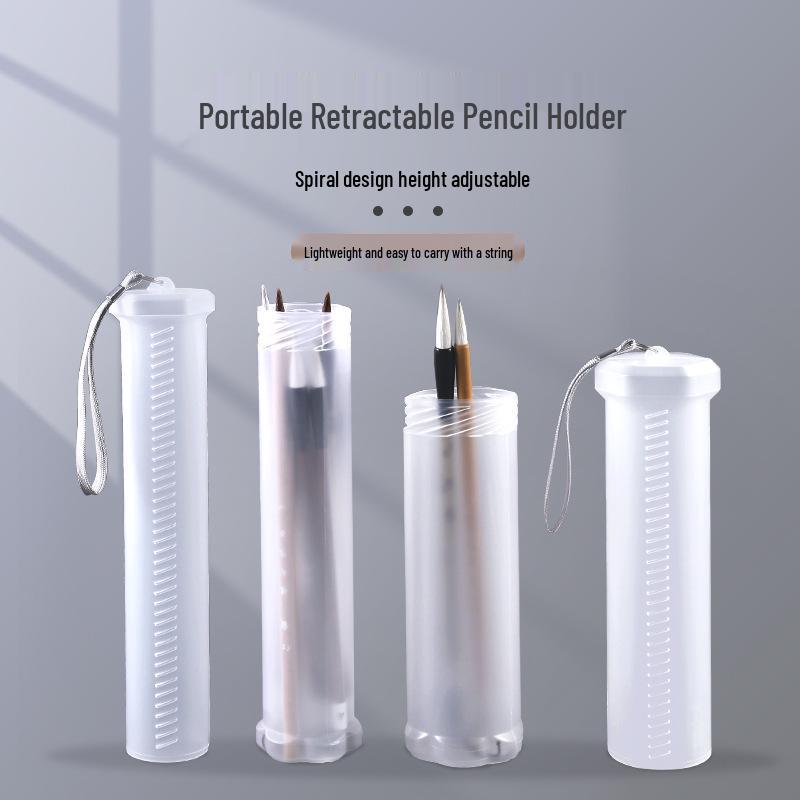 Student Transparent Retractable Pen & Brush Holder - Portable Study Art Stationery Supplies