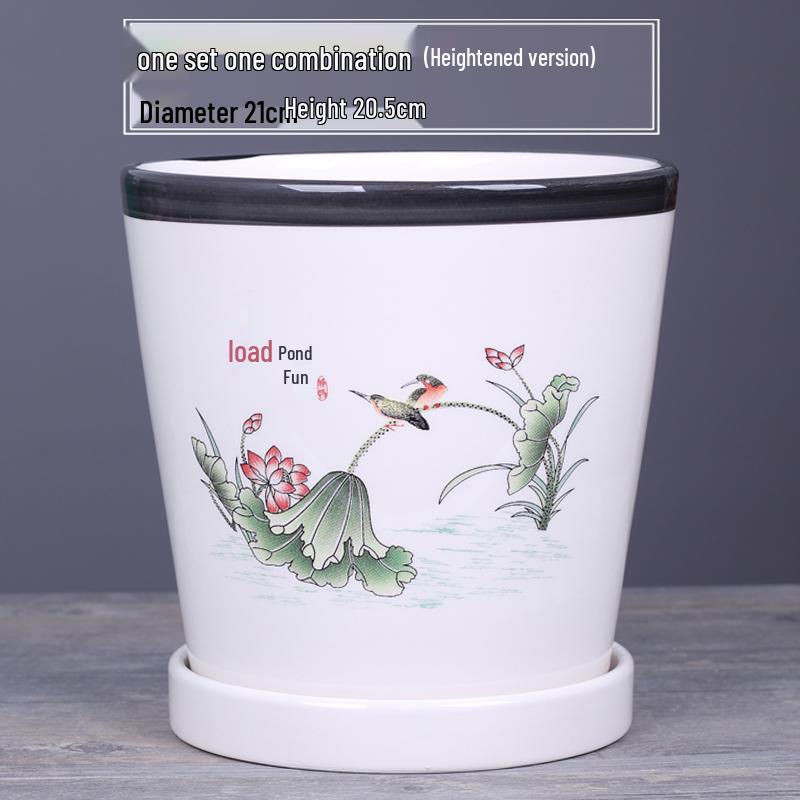 2025 Large Ceramic Flower Pot with Tray for Balcony & Living Room - Orchid & Succulent Album Style