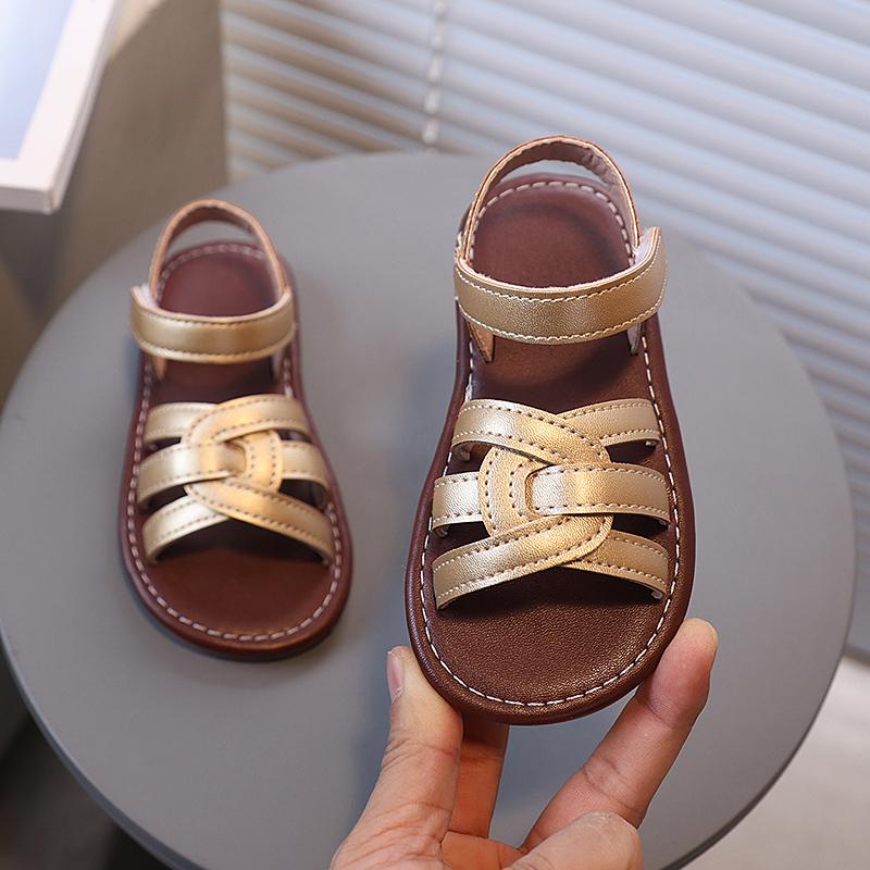 

Summer Girl s Sandals Pu Leather Minimalist Versatile Toddler Kids Slippers Plain-colored Stylish Hook-loop Children Shoes 24