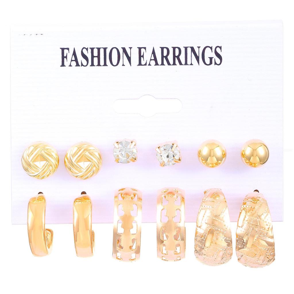 European & American Pattern Print Earrings: Colorful Resin Hoop & Stud Set - 6-Piece Pack