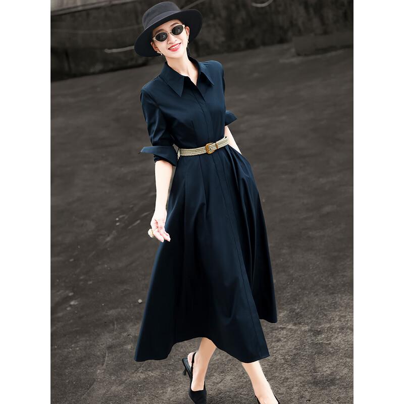 Elegant Lyocell Long Sleeve Shirt Dress M