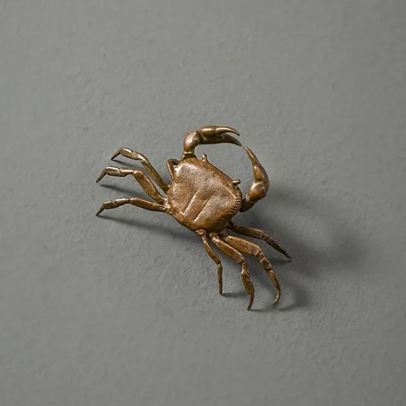 Metal Crab Figurine Ornament Bronze Vintage Miniature Animal Figurine Simulation Crab Model Toy Desk Ornament Home Decor Crafts