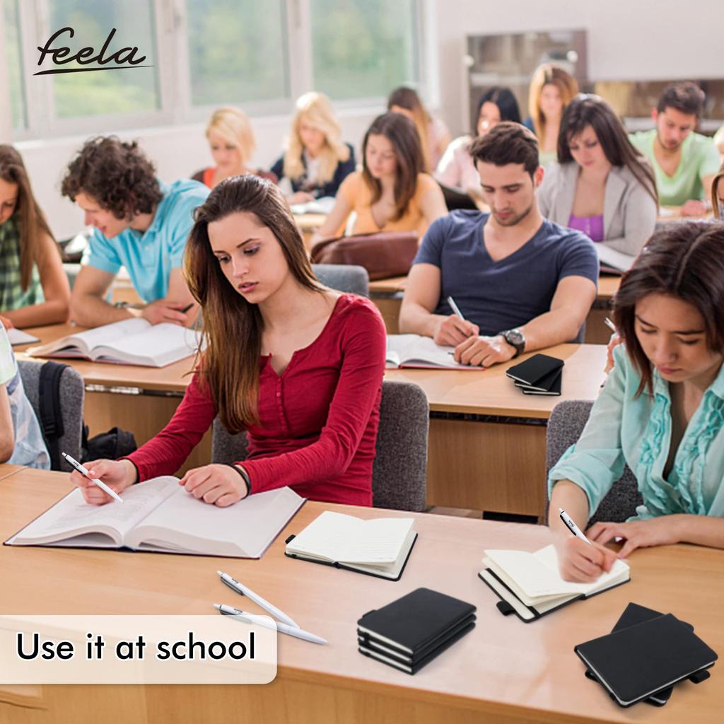 Feela A6 Set of 6mm Horizontal Synthetic Pocket Mini Pen Included Notebook, Black, 3, B-Ruled, Ruled, Leather, Size,
