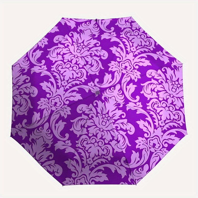 

1pc Purple Damask Pattern Automatic Open/close Folding Umbrella, Compact Portable Travel Umbrella,Durable Construction yy250814164