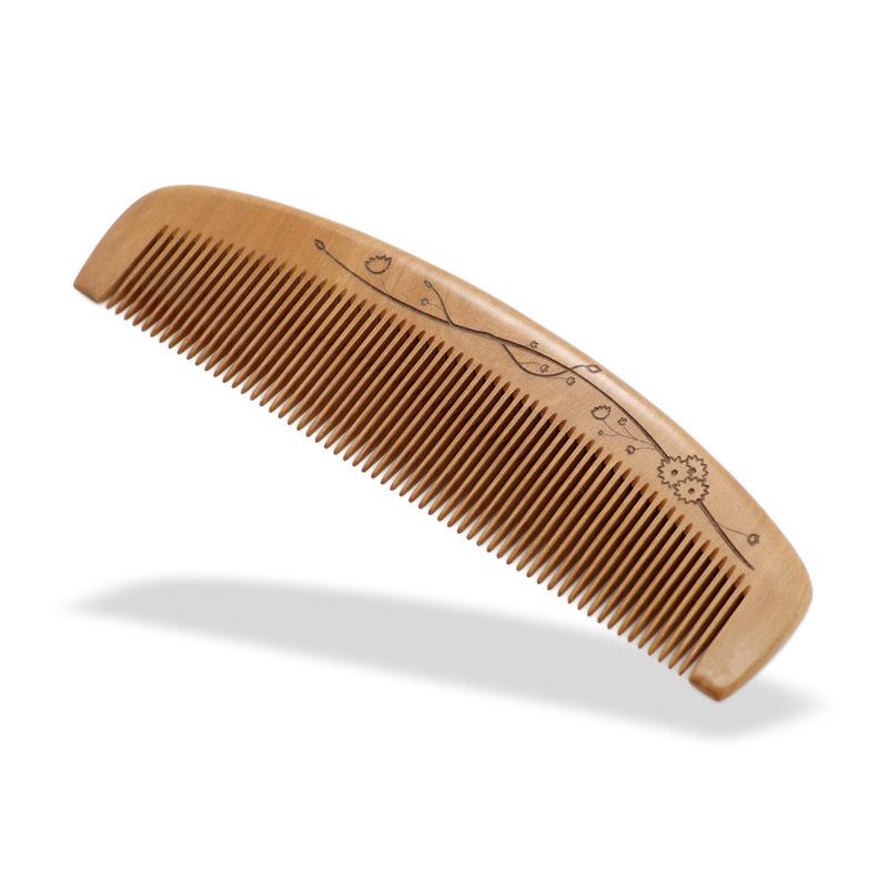 Engraved Old Peach Wood Comb for Hair Growth - Anti-Static, Curling & Styling, Home Use, with Logo