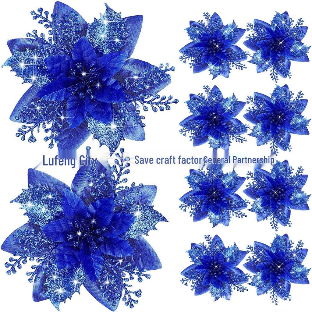 14.5CM Gold Glitter Christmas Flower Vine Garland for Doors and Windows Decorations
